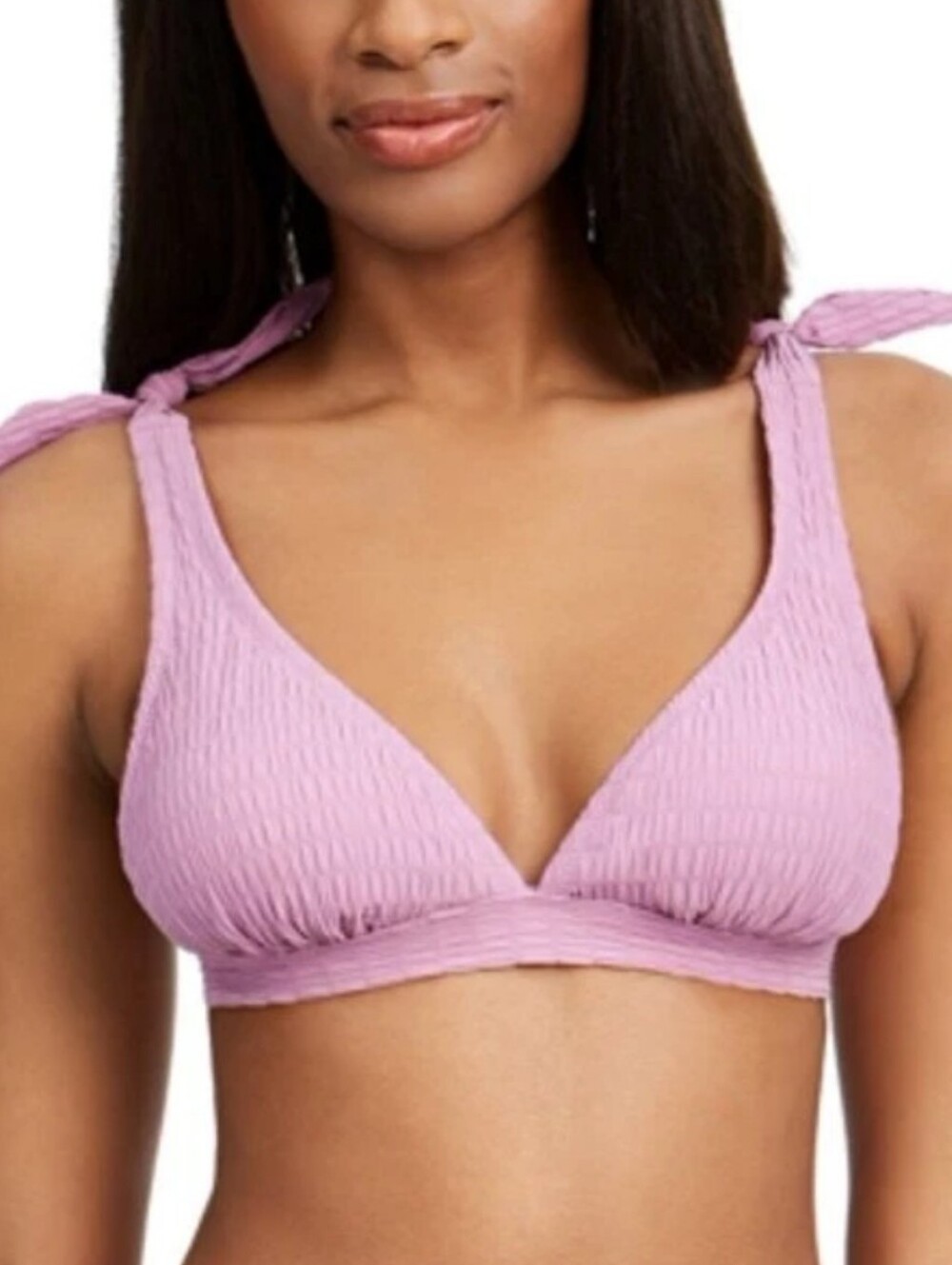 Jessica Simpson Smocked Bow-Tie Bikini Top Rose Dust Size Small